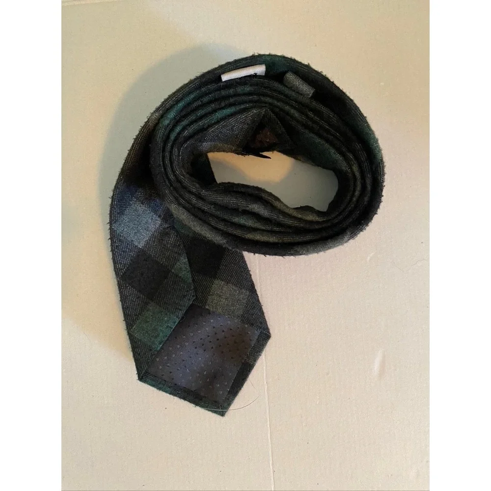 Stacy Adams Slim Necktie Green Grey Black Buffalo Plaid Microfiber Handmade